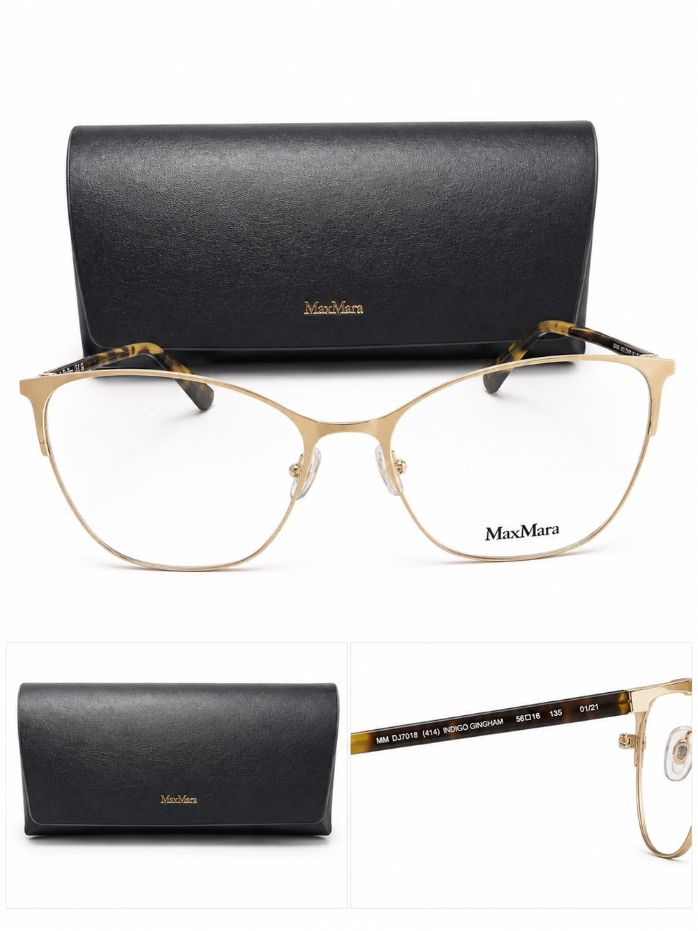 MaxMara Gold Metal Frame Glasses with Tortoiseshell Temples